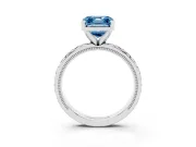 Fancy Blue Asscher Cut Diamond Solitaire Ring Set in Silver with Milgrain and Black Enamel X Pattern Band