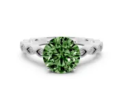 Fancy Green Round Cut Diamond Solitaire Ring Set in Silver with Infinity Twist Pavé Band