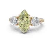 Marquise Three Stone Engagement Ring Setting for a Fancy Yellow Lab-Grown Diamond | Tapered Pave Band | Yellow Gold