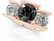 Fancy Black Round Cut Diamond Three-Stone Channel Set Ring Set in Rose gold with Smooth Polished Band