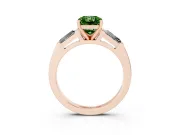 Radiant Cut Three Stone Engagement Ring Setting for a Fancy Green Lab-Grown Diamond | Tapered Baguettes | Rose Gold