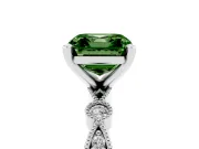 Fancy Green Asscher Cut Diamond Solitaire Engagement Ring Set in Silver with Milgrain Bezel Accent Band