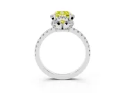 Fancy Yellow Cushion Cut Diamond Halo Pavé Band Ring Set in White gold with Prong-Held Center