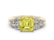 Asscher Cut Side Stone Engagement Ring Setting for a Fancy Yellow Lab-Grown Diamond | Yellow Gold