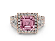 Asscher Cut Halo Split Shank Engagement Ring Setting for a Fancy Pink Lab-Grown Diamond | Round Side Stones | Rose Gold