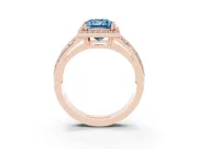 Princess Cut Halo Engagement Ring Setting for a Fancy Blue Lab-Grown Diamond | Two-Row Pave Split Shank | Rose Gold