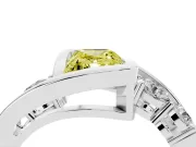 Fancy Yellow Radiant Cut Diamond Bezel Bypass Ring Set in Silver with Round Accents