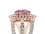 Oval Double Halo Split Shank Engagement Ring Setting for a Fancy Pink Lab-Grown Diamond | Pave Strands | Rose Gold