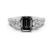 Emerald Cut Three Stone Engagement Ring Setting for a Black Center | Graduated Pavé Band | Platinum