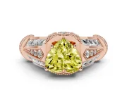 Fancy Yellow Heart Cut Diamond Vintage-Inspired Milgrain Ring Set in Rose gold with Accent Split Shank
