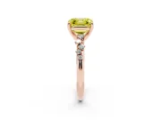 Fancy Yellow Asscher Cut Diamond Solitaire Vine Band Ring Set in Rose gold with Round Accents and Prong Setting