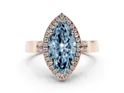 Fancy Blue Marquise Cut Diamond Halo Ring Set in Rose gold with Pavé-Lined Split Shank Band