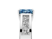 Fancy Blue Asscher Cut Diamond Solitaire Ring Set in Platinum with Channel-Set Accent Stones and Prong Setting