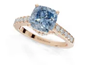 Cushion Cut Pavé Solitaire Engagement Ring Setting for a Fancy Blue Lab-Grown Diamond | Crossover Gallery | Rose Gold