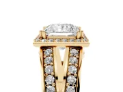 Princess Cut Halo Engagement Ring Setting | Two-Row Pave Split Shank | Yellow Gold