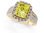 Radiant Cut Pavé Engagement Ring Setting for a Fancy Yellow Lab-Grown Diamond | Wide Three-Row Band | Yellow Gold