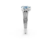 Fancy Blue Pear Cut Diamond Pavé Split Shank Solitaire Ring Set in Silver with Prong Setting