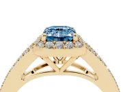Emerald Cut Halo Engagement Ring Setting for a Fancy Blue Lab-Grown Diamond | V-Split Pavé Band | Yellow Gold