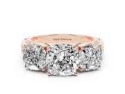 Cushion Cut Diamond Three-Stone Ring Set in Rose gold with Textured Band