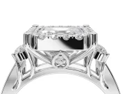 Asscher Cut Halo Side Cluster Engagement Ring Setting | Graduated Channel Band | White Gold