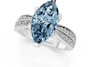 Fancy Blue Marquise Cut Diamond Solitaire Ring Set in White gold with Milgrain Double Row Round Pavé Band
