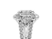 Emerald Cut Diamond Halo Split Shank Engagement Ring Set in Platinum with Prong-Held Center Stone