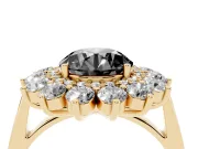 Round Floral Double Halo Engagement Ring Setting for a Black Center | Plain Band | Yellow Gold