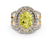 Oval Double Halo Split Shank Engagement Ring Setting for a Fancy Yellow Lab-Grown Diamond | Pave Strands | Yellow Gold