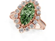 Marquise Scalloped Halo Engagement Ring Setting for a Fancy Green Lab-Grown Diamond | Milgrain Edges | Rose Gold