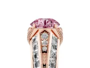 Fancy Pink Round Cut Diamond Vintage-Inspired Milgrain Ring Set in Rose gold with Accent Split Shank