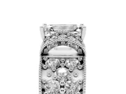 Emerald Cut Vintage Milgrain Pave Engagement Ring Setting | Crescent Side Rows | Platinum