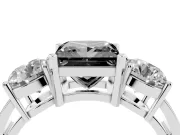 Princess Cut Three Stone Engagement Ring Setting for a Black Center | Round Side Stones | Sterling Silver