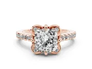 Cushion Cut Floral Petal Engagement Ring Setting | Petal Accents | Rose Gold
