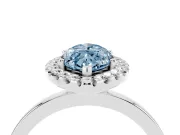 Fancy Blue Marquise Cut Diamond Halo Solitaire Ring Set in White gold with Pavé Band and Prong Setting