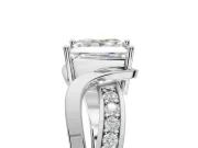 Princess Cut Bypass Solitaire Engagement Ring Setting | Pavé and Plain Strands | Platinum
