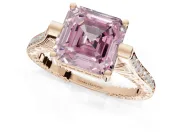 Asscher Cut Vintage Cathedral Engagement Ring Setting for a Fancy Pink Lab-Grown Diamond | Carved Band | Rose Gold