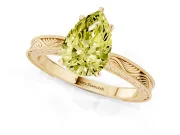 Pear-Shaped Engraved Engagement Ring Setting for a Fancy Yellow Lab-Grown Diamond | Yellow Gold