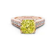 Fancy Yellow Cushion Cut Diamond Solitaire Pavé Engagement Ring Set in Rose gold with Prong Setting