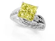 Fancy Yellow Princess Cut Diamond Solitaire Ring Set in White gold with Layered Twist Pavé Band