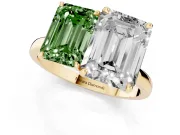 Fancy Green Emerald Cut and Emerald Cut Toi Moi Ring Set in Yellow gold with Prong Setting