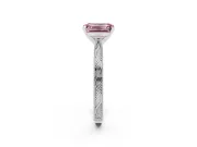 Fancy Pink Emerald Cut Diamond Solitaire Milgrain Engraved Band Set in Platinum with Prong Setting