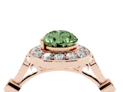 Fancy Green Pear Cut Diamond Halo Engagement Ring Set in Rose gold with Twisted Band and Prong Setting