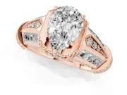 Pear Cut Diamond Vintage-Inspired Milgrain Ring Set in Rose gold with Accent Split Shank