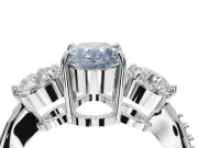 Oval Three Stone Engagement Ring Setting for a Fancy Blue Lab-Grown Diamond | Tapered Pave Band | Platinum