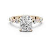 Radiant Cut Pavé Solitaire Engagement Ring Setting | Alternating Accents | Yellow Gold