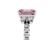 Emerald Cut Side Stone Engagement Ring Setting for a Fancy Pink Lab-Grown Diamond | Pave Band | Sterling Silver
