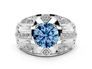 Round Art Deco Engagement Ring Setting for a Fancy Blue Lab-Grown Diamond | Sterling Silver