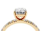 Emerald Cut Diamond Pavé Solitaire Ring Set in Yellow gold with Round Band and Prong Setting