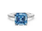 Asscher Cut Hidden Halo Engagement Ring Setting for a Fancy Blue Lab-Grown Diamond | Platinum