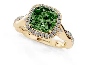 Cushion Cut Twist Halo Engagement Ring Setting for a Fancy Green Lab-Grown Diamond | Yellow Gold